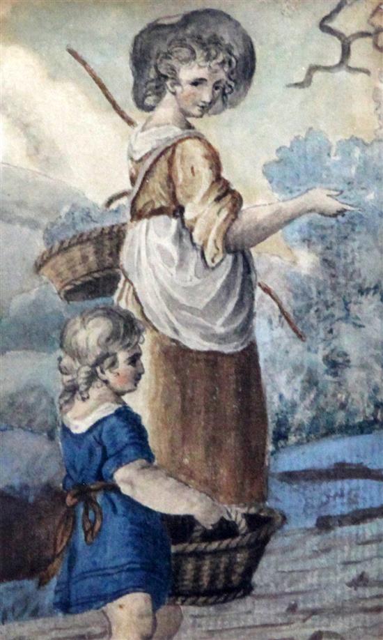 Paul Sandby (1725-1809) Woman and child collecting wood 4.5 x 2.75in.